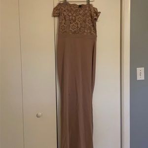 Brown long formal strapless dress w short sleeve